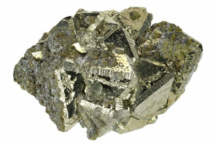 Octahedral Pyrite Crystal Cluster with Quartz - Peru #173513